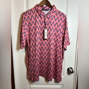Trusmol Pink Salmon Zigzag Chevron Men's Polo Shirt - Size XXL NWT